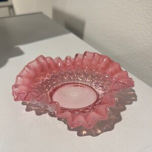 Fenton Pink Hobnail Ruffled Dish